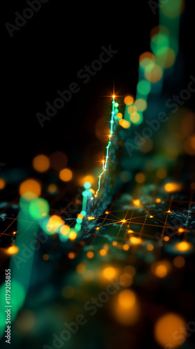 stock graph going up, graphic, black background, neon green stock line