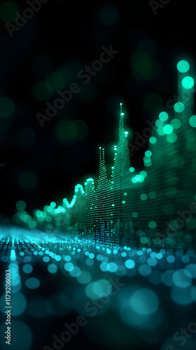 stock graph going up, graphic, black background, neon green stock line