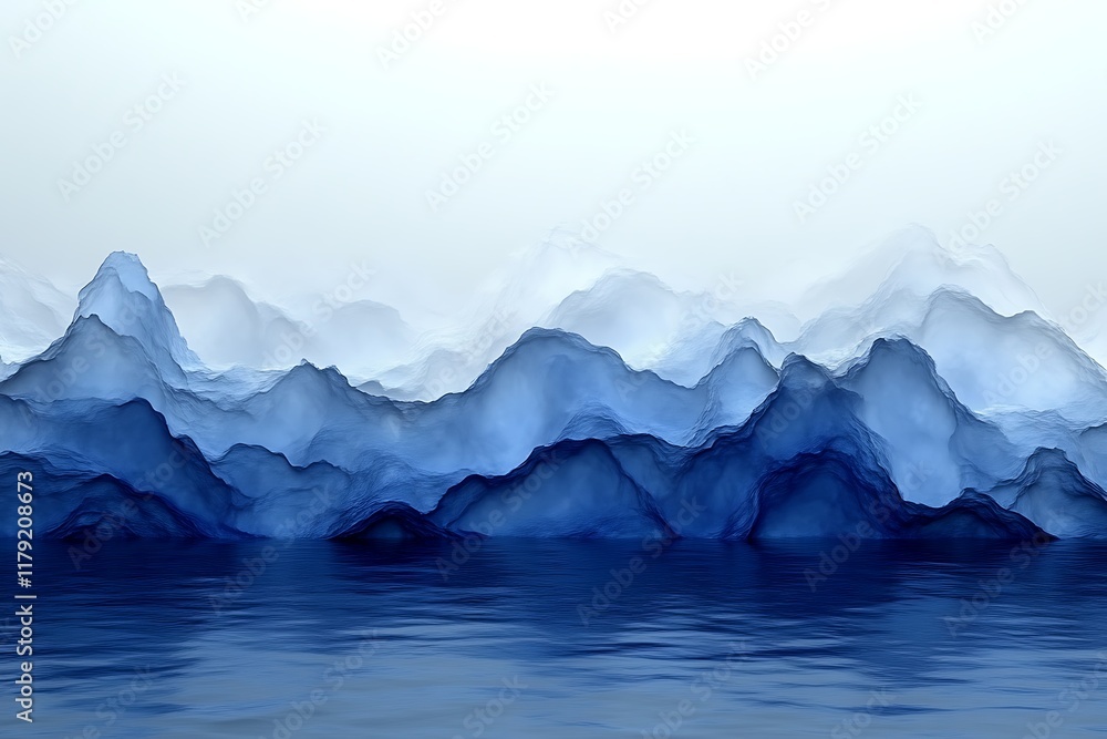 Blue misty mountains reflected in calm water. Blue misty mountains reflected in calm water.