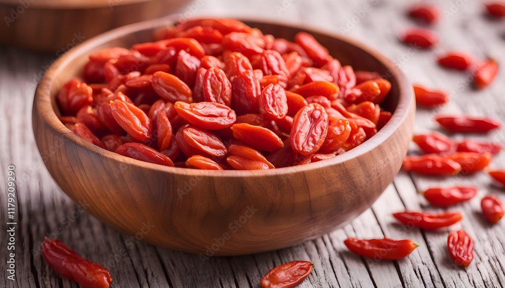 wooden bowl with goji berries on the table closeup
wooden bowl with goji berries on the table closeup
