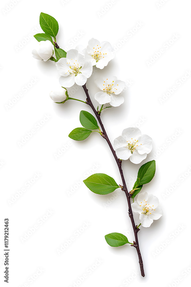 Fototapeta premium Branches with white spring flowers isolated, on a white background.