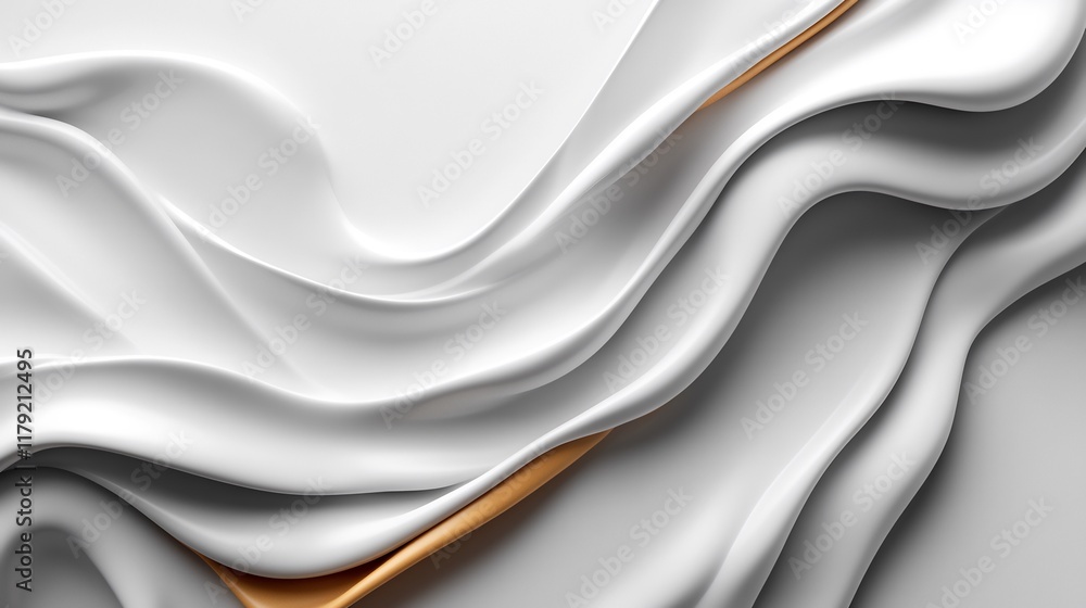 Obraz premium Abstract White and Beige Draped Fabric, Elegant Waves, Smooth Texture, Soft Light, 3D Render