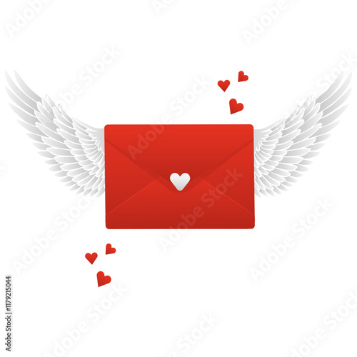 Greeting card for St. Valentine's Day. love and an envelope. Angel wings. Vector illustration