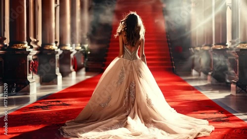 woman in luxurious dress walking on a red carpet