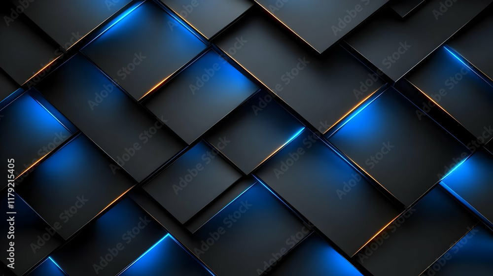 Dark Squares Form a Geometric Pattern with Blue Accents Dark Squares Form a Geometric Pattern with Blue Accents