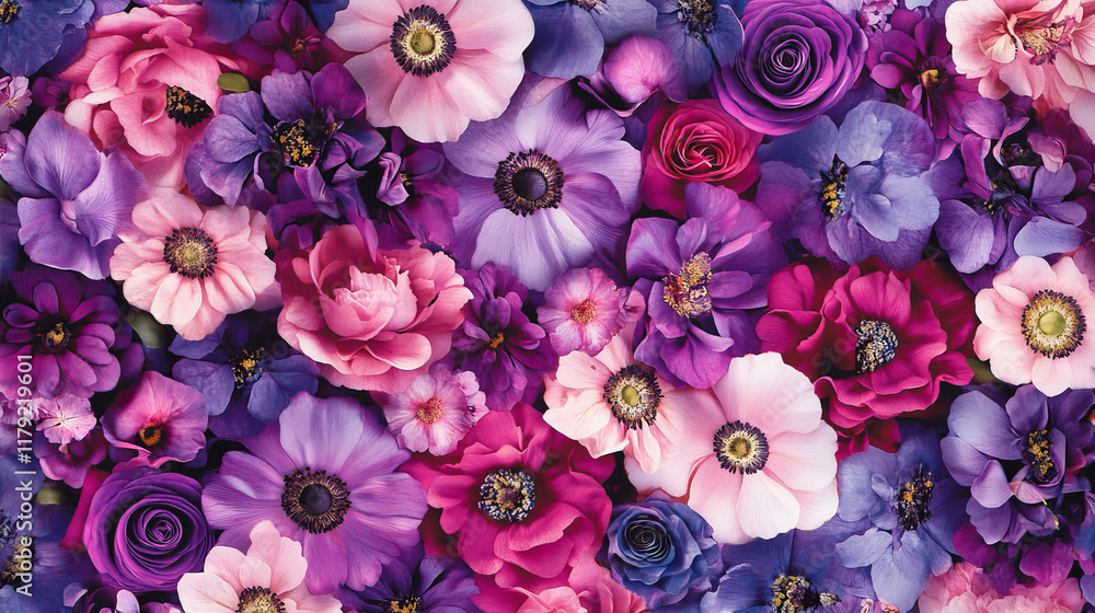 Purple and pink paisley style seamless pattern with large repeat bold floral motifs in square format for wallpaper or fabric Purple and pink paisley style seamless pattern with large repeat bold floral motifs in square format for wallpaper or fabric