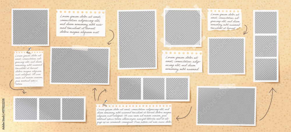 Fotografie Photo frame collage with paper note and arrow element