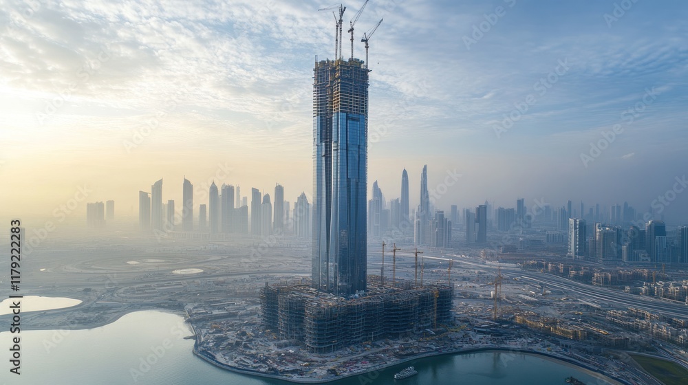 Fototapeta premium Skyscraper under construction, city skyline.