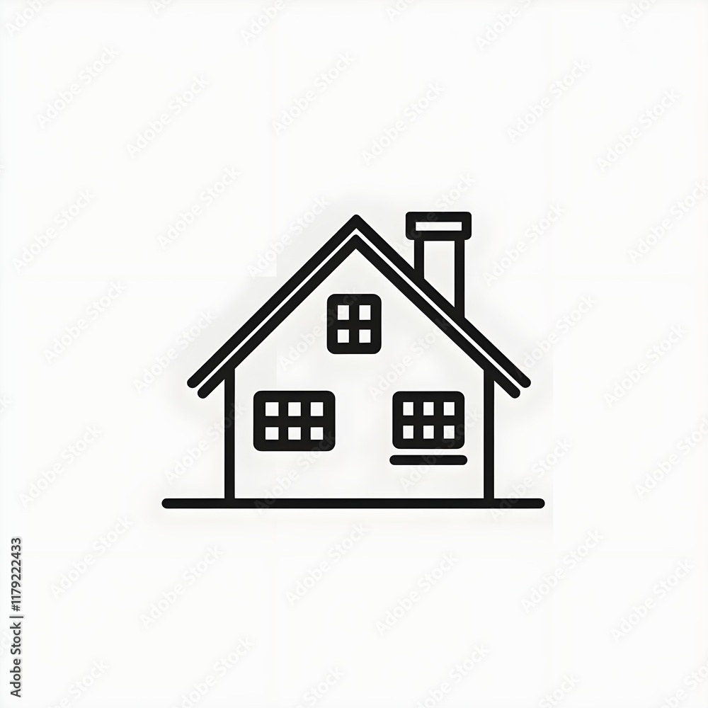 A clean black outline of a house with a chimney against a plain light gray background. A clean black outline of a house with a chimney against a plain light gray background.