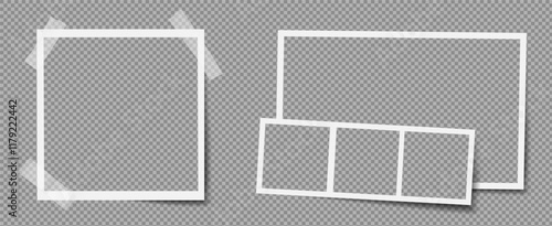 Photo frame with retro background and realistic photograph. Vintage album template featuring paper, tape, and film elements.