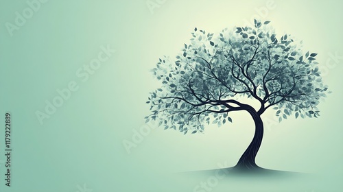 A clean outline of a tree with rounded leaves on a pale mint background.