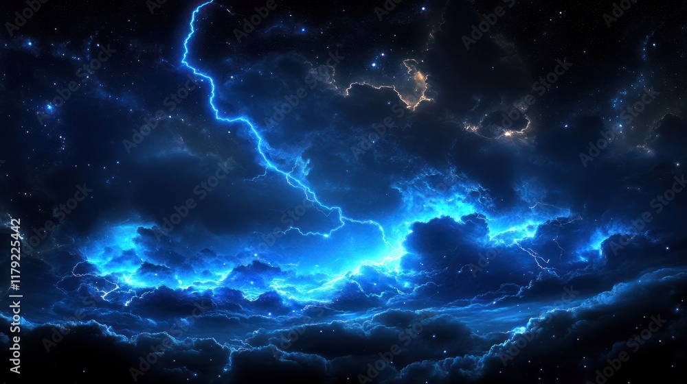 Night sky lightning storm cloudscape, cosmic backdrop Night sky lightning storm cloudscape, cosmic backdrop