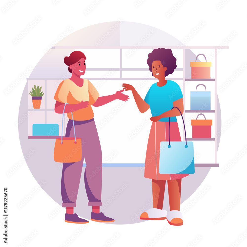 A flat illustration of two female customers
A flat illustration of two female customers