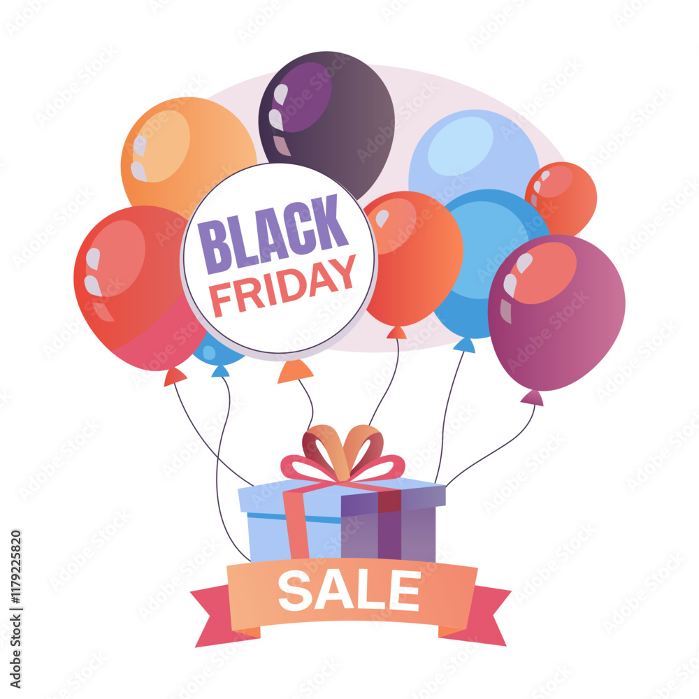 A flat illustration of friday gift box with balloons
A flat illustration of friday gift box with balloons