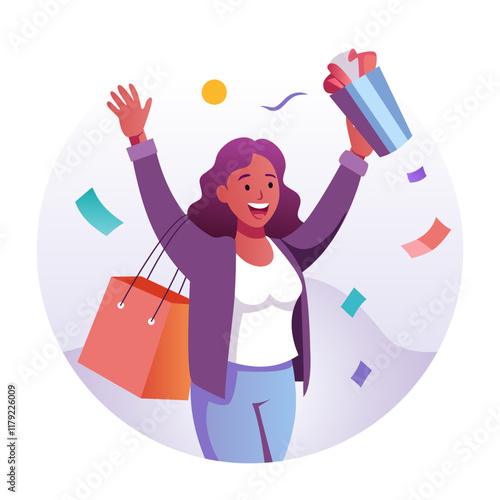 A flat style illustration of happy buyer 

