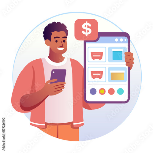 Comparing prices illustration of a character in flat style 

