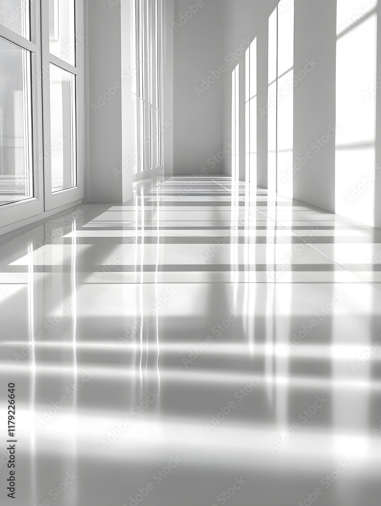 Obraz premium A clean white surface with soft light streaks casting faint shadows.