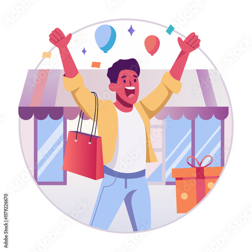 A flat illustration of an excited customer 


