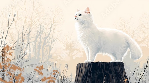 Wild cat in natural habitat, scenic background for wildlife illustration.