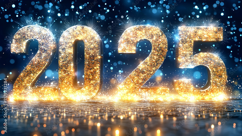2025 Sparkles on a Reflective Surface with Festive Lights and Bokeh 2025 Sparkles on a Reflective Surface with Festive Lights and Bokeh