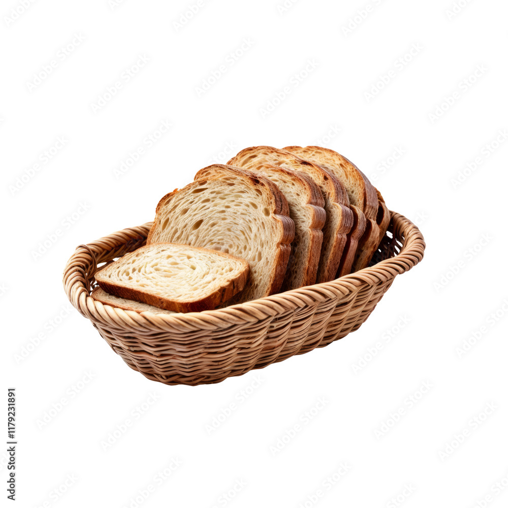 Golden Toasted Bread in Wicker Basket Golden Toasted Bread in Wicker Basket