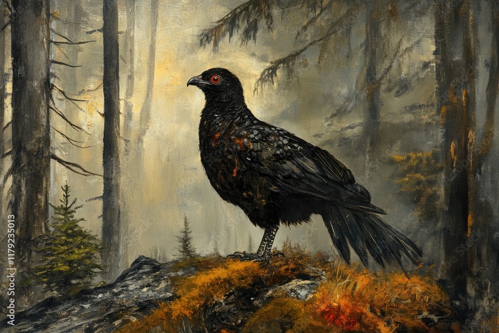 Fototapeta premium WESTERN CAPERCAILLIE MALE IN TAIGA FOREST 