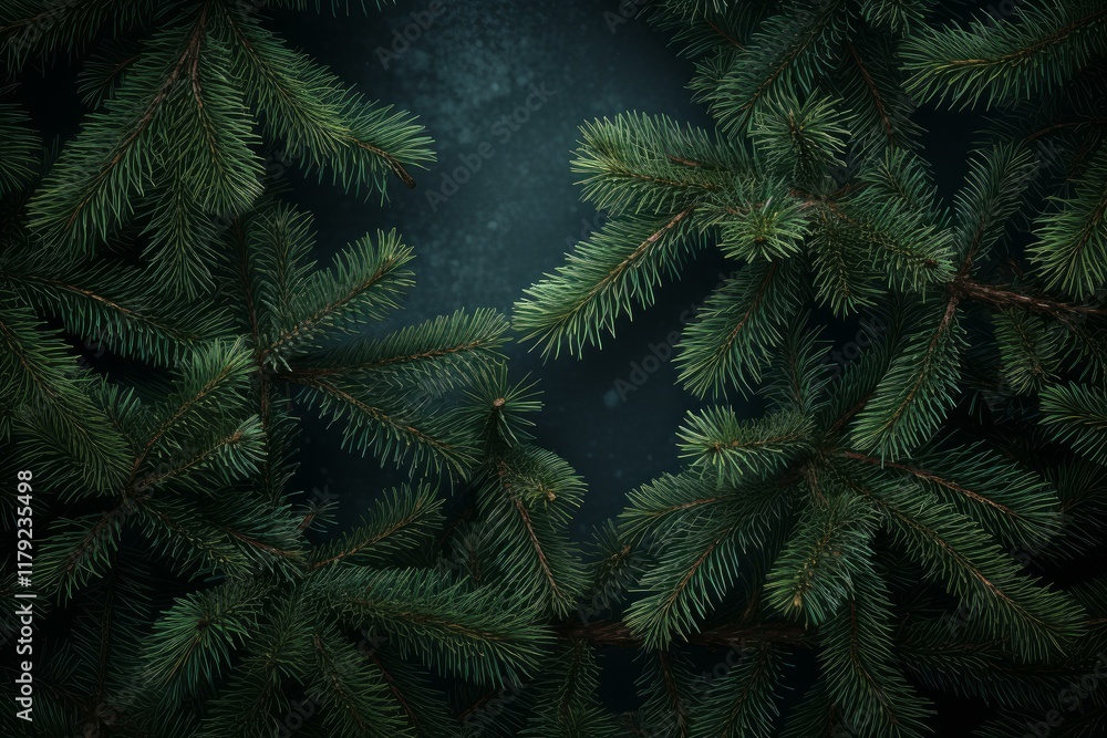 Christmas fir tree branches creating a natural frame on a dark, textured background, perfect for holiday themed designs Christmas fir tree branches creating a natural frame on a dark, textured background, perfect for holiday themed designs
