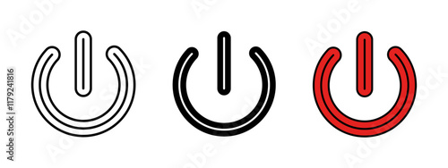 Power button icon. OFF button vector illustration. Turn on web interface element. Computer shutdown symbol. Closing or stopping control push button. Energy or power ending red pictogram.