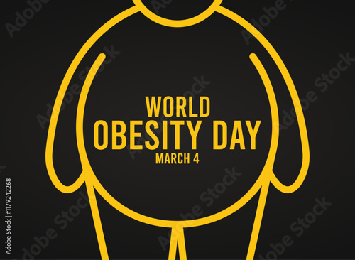 World Obesity Day design on black background. March 4. line. outline. Gradient. Poster, banner, card, background.