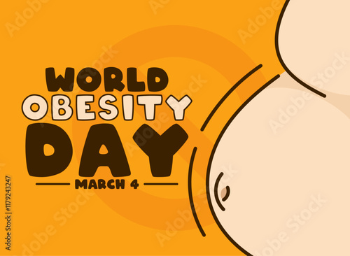 World Obesity Day. March 4. Forbidden sign. Big belly. Flat design vector. Poster, banner, card, background.