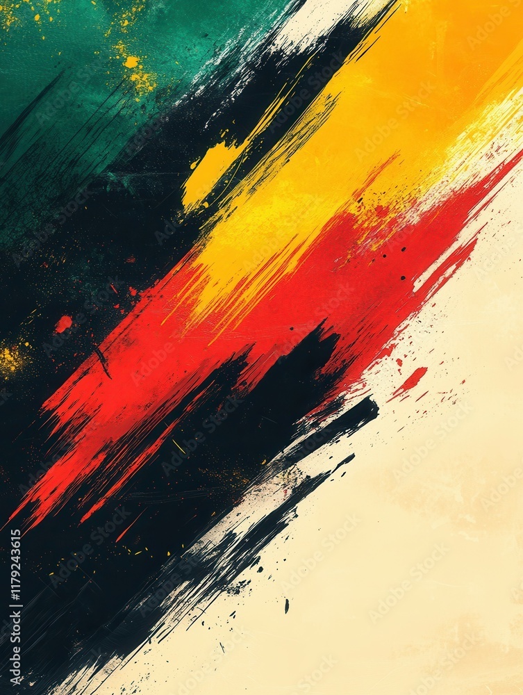 Illustration Abstract colorful brush strokes in red, yellow, green, and black on textured canvas. Black History Month Illustration Abstract colorful brush strokes in red, yellow, green, and black on textured canvas. Black History Month