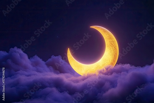 white cloudy moon yellow zzzz blue violet purple background wallpaper copy space symbol sign decoration world sleep day night lifestyle march dream time happy insomnia awareness health.3d render 