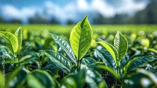 Lush Green Tea Plants Basking In Sunlight photo