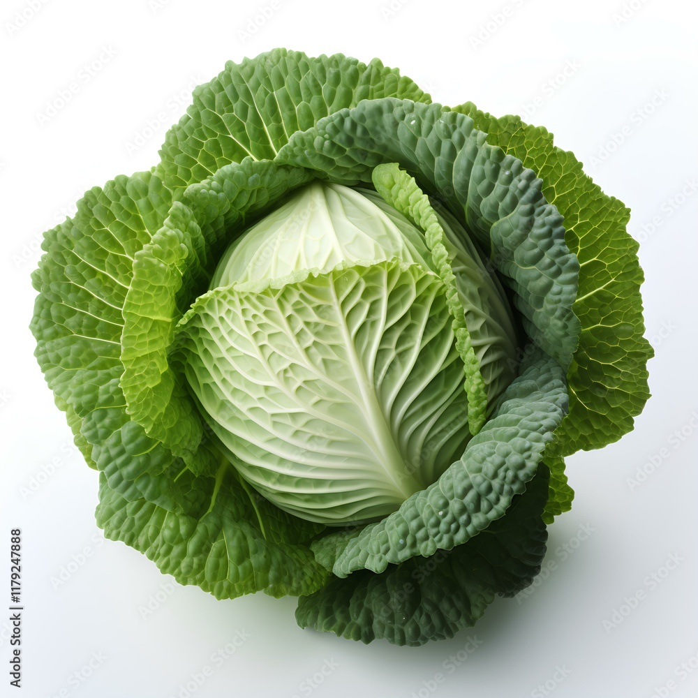 Fototapeta premium cabbage vegetable isolated on white background with shadow. leafy green lettuce on white bg. organic and healthy cabbage full of vitamins
