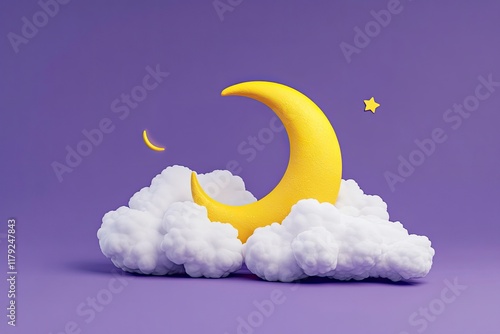 white cloudy moon yellow zzzz blue violet purple background wallpaper copy space symbol sign decoration world sleep day night lifestyle march dream time happy insomnia awareness health.3d render  photo