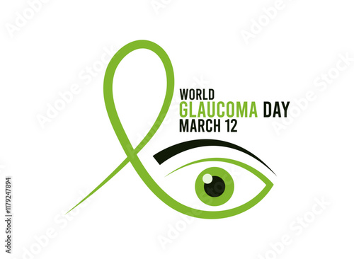 World Glaucoma Day. March 12. Vector line of green ribbon with eyeball. Flat design vector. Poster, banner, card, background.