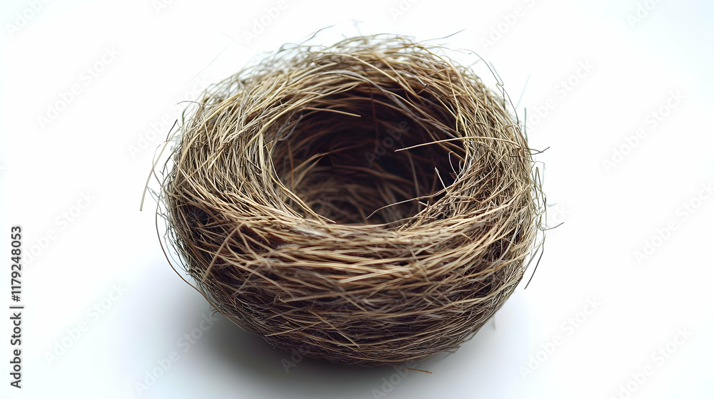 Empty Bird Nest Photo on White Background Shows Intricate Woven Structure and Natural Material Empty Bird Nest Photo on White Background Shows Intricate Woven Structure and Natural Material