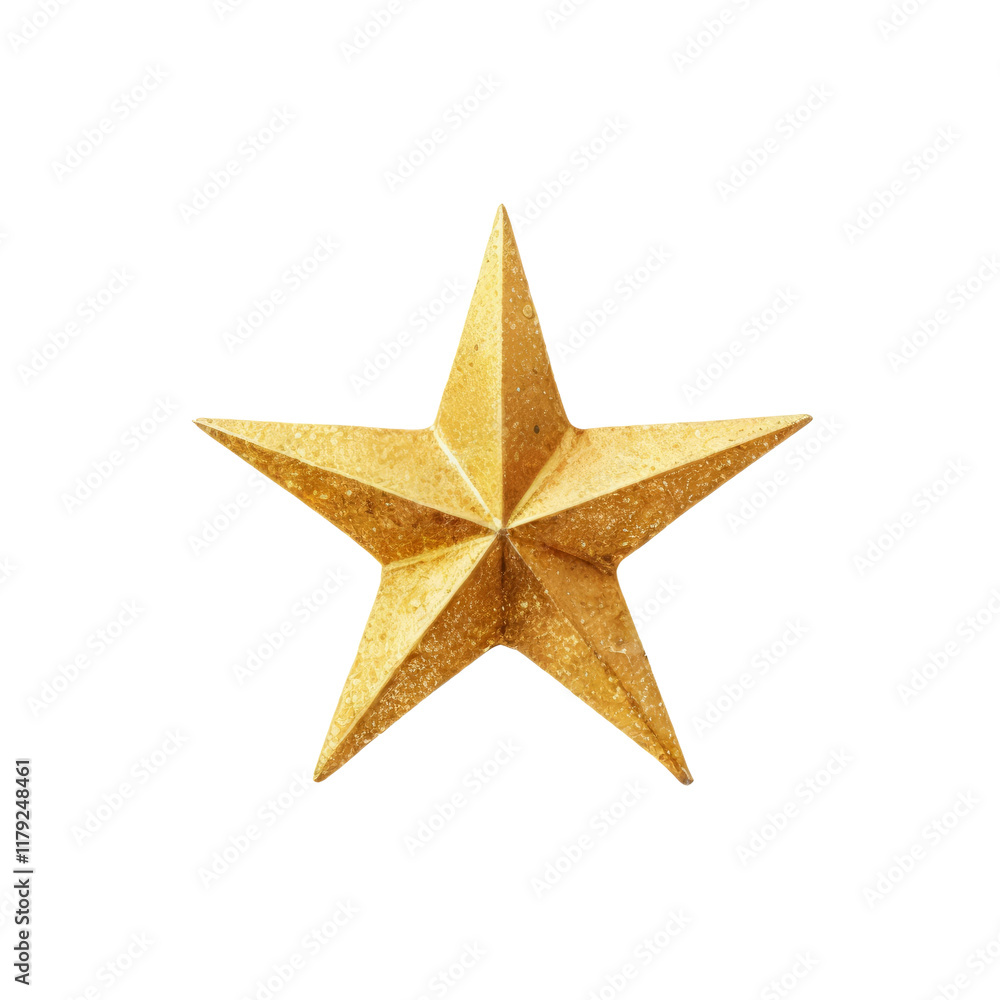 Golden Star Sparkle: A five-pointed gold star with a textured surface, perfect for adding a touch of festive elegance or symbolic representation. Golden Star Sparkle: A five-pointed gold star with a textured surface, perfect for adding a touch of festive elegance or symbolic representation.