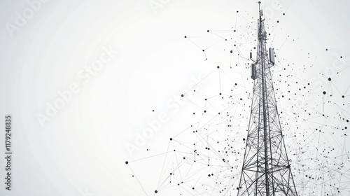 Abstract telecommunication tower with connection lines.