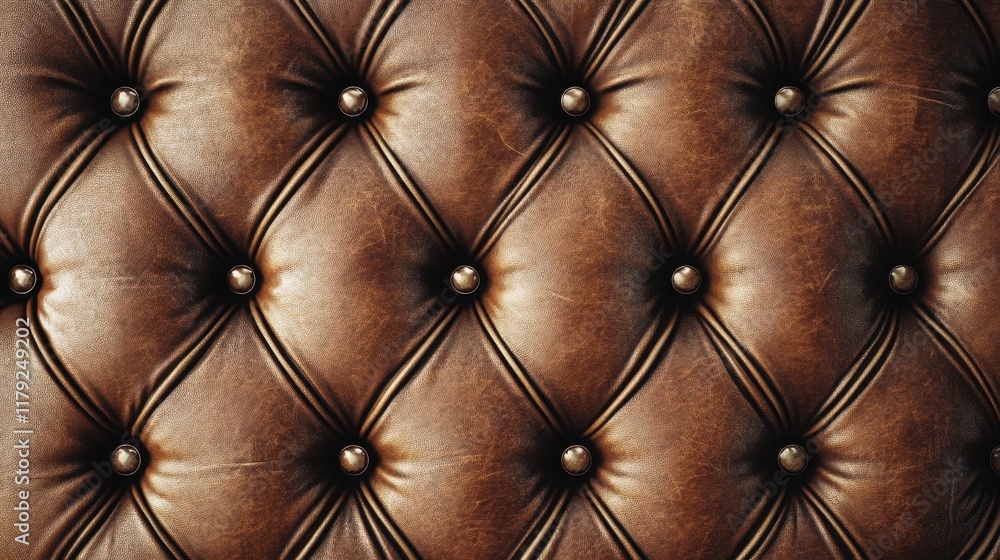 Fototapeta premium Rich Brown Leather Upholstery Texture with Button Detail.