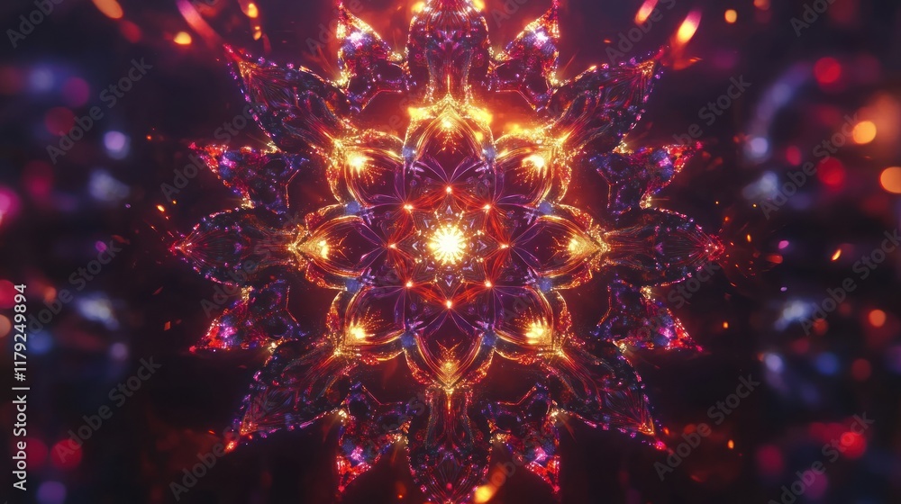 Fototapeta premium Abstract Mandala: Glowing Fractal Flower Design