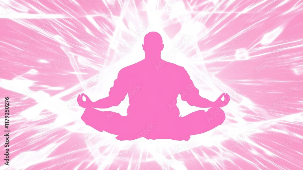 Silhouette of a Meditating Person Surrounded by Radiant Light with a Pink Background Silhouette of a Meditating Person Surrounded by Radiant Light with a Pink Background