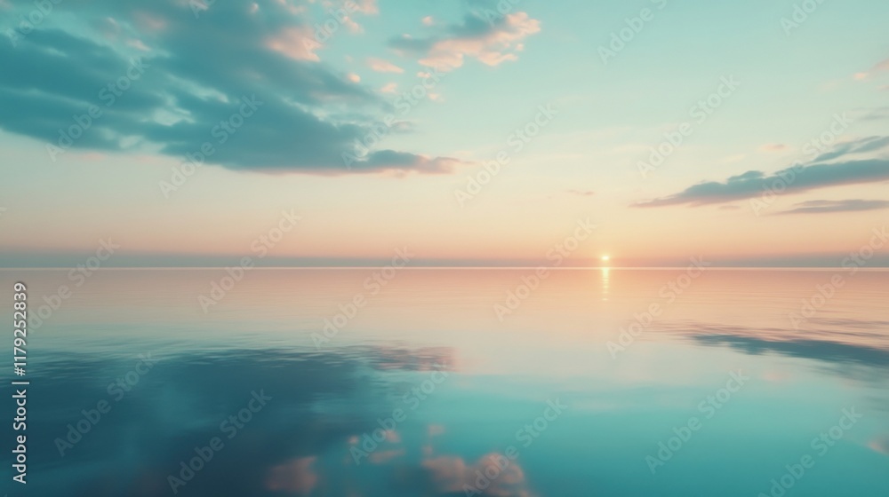Soft pastel colors illuminate the sky above a calm ocean during sunset, reflecting tranquility and beauty in the fading light Soft pastel colors illuminate the sky above a calm ocean during sunset, reflecting tranquility and beauty in the fading light