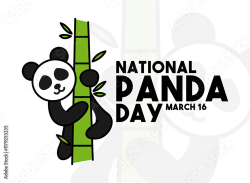 National Panda Day. March 16. Cute panda climbing a bamboo tree. Flat design vector. Poster, banner, card, background.