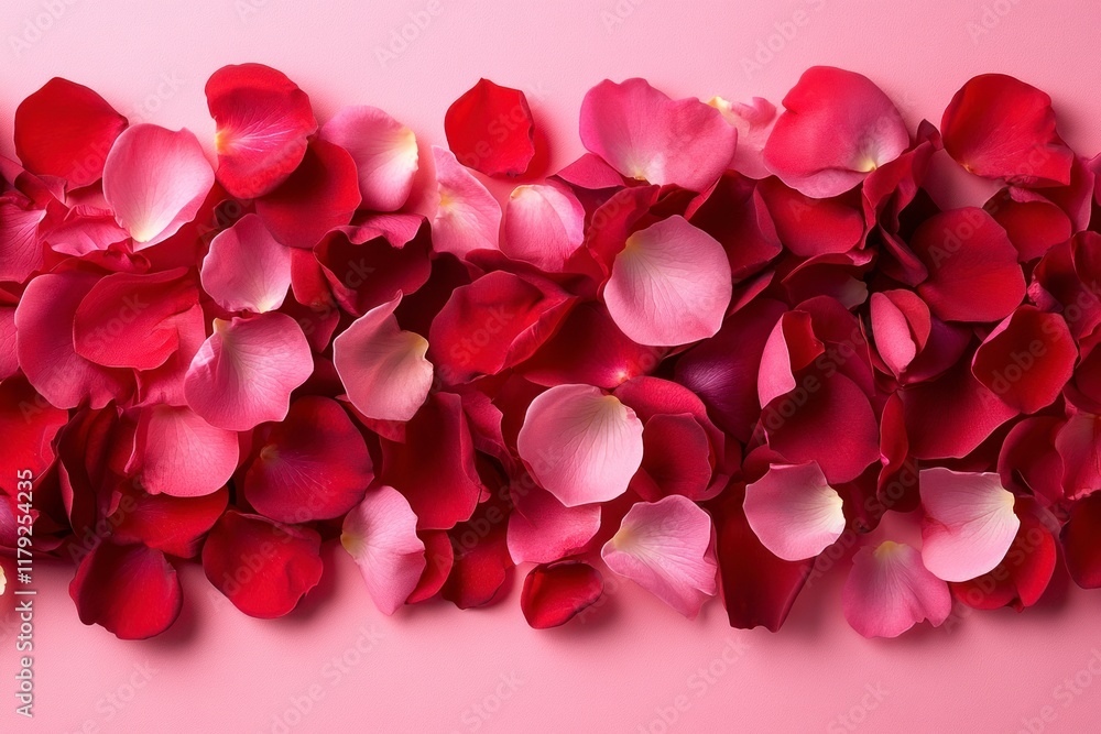 Elegant Minimalist Valentine Background with Red and Pink Rose Petals on Soft Pink Surface, Perfect for Romantic Decor and Celebrations Elegant Minimalist Valentine Background with Red and Pink Rose Petals on Soft Pink Surface, Perfect for Romantic Decor and Celebrations