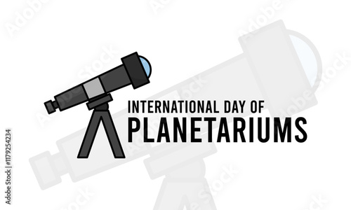 International Day of Planetariums. Celebrated on the second Sunday in March. Vector illustration of telescope on white background. Flat design vector. Poster , banner, card, background.