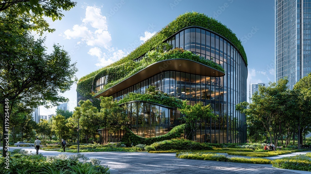 Eco-friendly office building with green environment in the modern city Eco-friendly office building with green environment in the modern city
