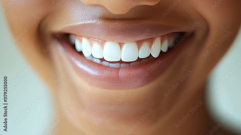 Obraz premium Close-up of Women with Beautiful White Teeth, Perfect Smile, Professional Photography, Dental Care and Aesthetic Enhancement