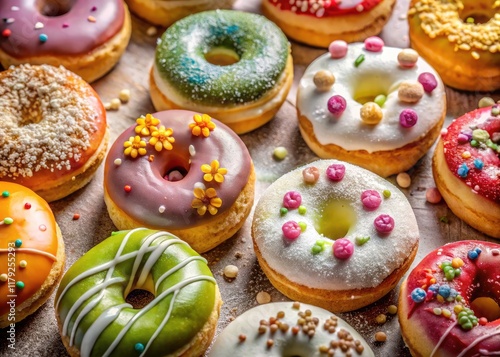 Wallpaper Mural Aerial View Delicious Creamy Donuts, Sweet Treats, Glazed Pastry, Bakery Photography, Food Photography, Overhead Shot Torontodigital.ca