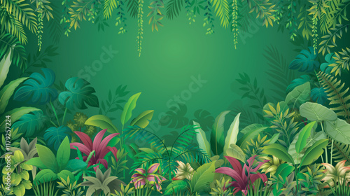 Tropical forest with various kinds of plants